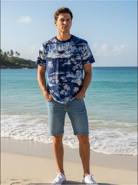 polo Ralph Lauren XXL flying fish with palms short sleeve hawaiian tee s…